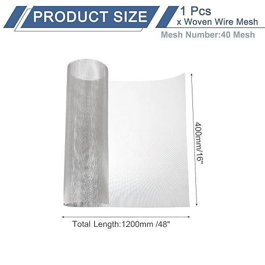 uxcell 40 Mesh 48" x 16" Woven Wire Mesh, 304 Stainless Steel Air Vent Filter Screen, Window Screen Mesh for DIY Projects Vents Cover Filtration Animals Fence