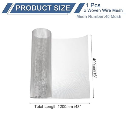 uxcell 40 Mesh 48" x 16" Woven Wire Mesh, 304 Stainless Steel Air Vent Filter Screen, Window Screen Mesh for DIY Projects Vents Cover Filtration Animals Fence