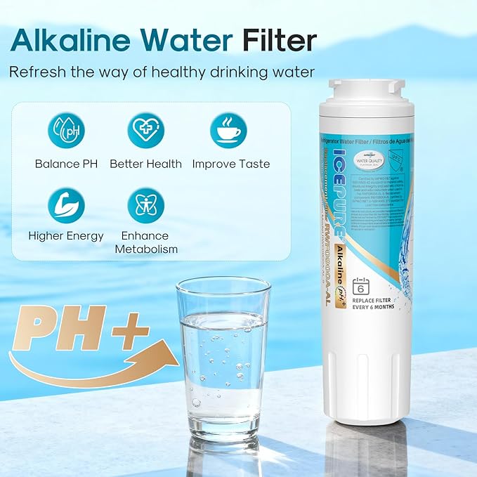 ICEPURE Alkaline UKF8001 Refrigerator Water Filter Replacement for Whirlpool EDR4RXD1, EveryDrop Filter 4, Maytag UKF8001, 4396395, UKF8001P, UKF8001AXX, RFC0900A, UKF8001AXX-200, Enhances PH, 5 Pack