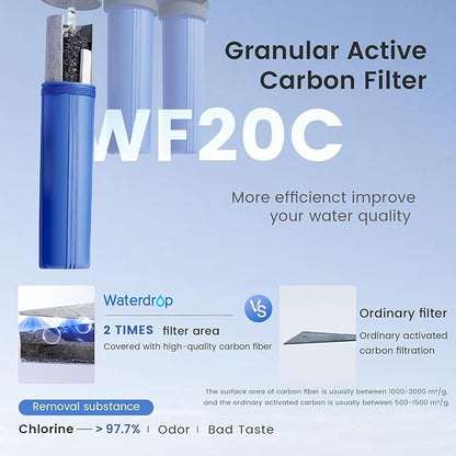 Waterdrop Whole House Water Filter,Carbon Filter and Sediment Filter, Replacement for, Any 20" x4.5" System, 5 Micron WD-WF20PG