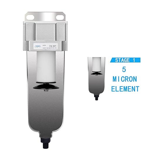 NANPU Industrial Grade Heavy Duty Particulate Filter, Metal Bowl, Suitable for Paint Spray (1/2" NPT, Auto Drain)