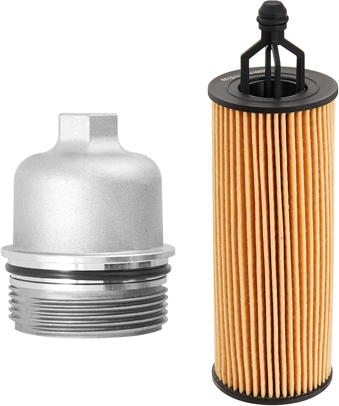 Upgrade Aluminum Engine Oil Filter Housing Cap with Oil Filter Compatible with Jeep Wrangler Chrysler 200 300 Dodge Charger Challenger Ram 1500 ProMaster Replace# 917-190 68191349AA (W/O BYPASS STYLE)