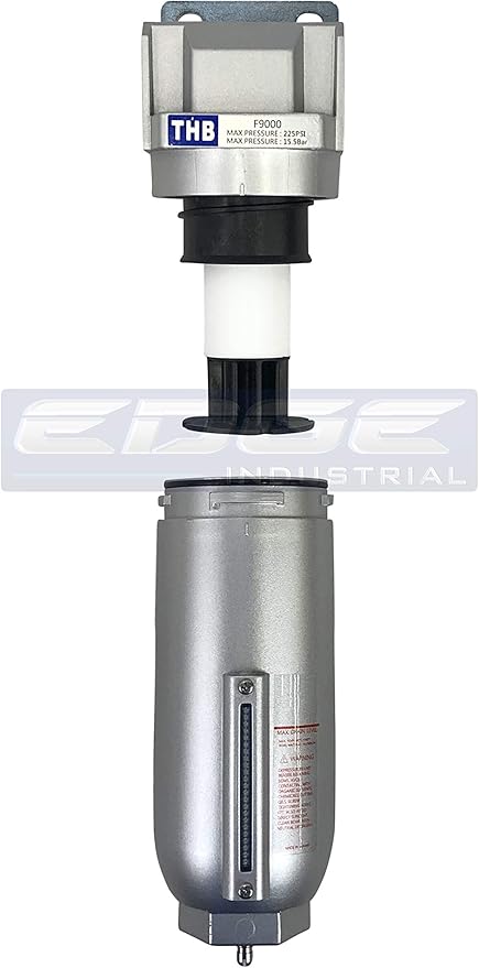 HEAVY DUTY INDUSTRIAL RATED HIGH FLOW PARTICULATE FILTER, IN-LINE WATER TRAP FOR COMPRESSED AIR LINE SYSTEMS, 5 MICRON WITH METAL BOWL (1" NPT, 11oz)