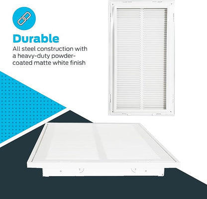 EZ-FLO 12 x 24 Inch (Duct Opening) Return Air Vent Cover for Wall or Ceiling, Solid Steel Return Air Filter Grille, HVAC Vent Cover, White, 61668