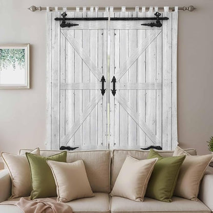 Farmhouse Wood Grain Living Room Curtains 96 Inch Length, Window Curtains Tab Top, Vintage Country Barn Gate Grey Light Filtering Window Treatments Drapes 52"x96" 2 Panel