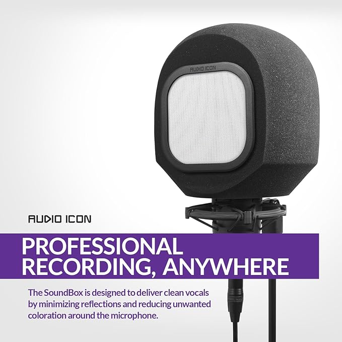 Soundbox Vocal Recording Isolation Booth | Portable Microphone Shield, Pop Filter for Studio-Quality Sound for Singing, Podcasting, Acoustic High-Density Foam Ball, Mic Soundproof Box (Metal)