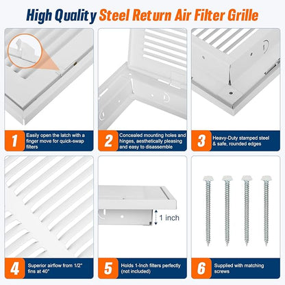 Fancat Return Air Filter Grille for 24x18 Ducts, Steel Air Vent Cover with Removable Door for 1" Filters | Fits Sidewall & Ceiling | Outer Size: 26 5/8" W x 20 5/8" H