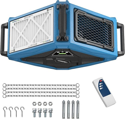 ALORAIR Hanging 270° Intake Air Filtration Systems Woodworking Remote Control, 2 Stage Air Flow(780/1080CFM) Strong Vortex Fan, Ceiling Mounted Dust Collector for Garage, Work Shop, Purecare 1080