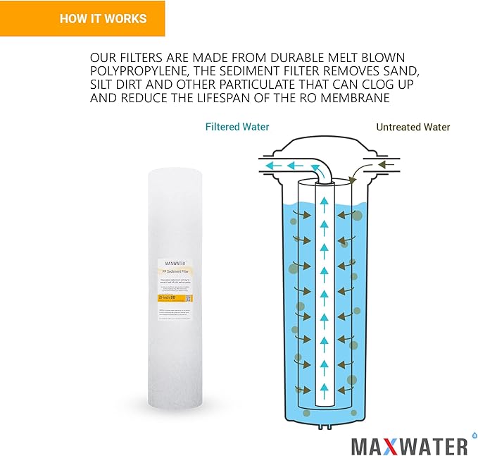 Max Water 10 Micron 20 x 4.5 Sediment Filter 20 inch Whole House BB Water Filteration System Replacement Compatible Cartridge DGD-5005-20, FP25B, AP810-6, FPMB5-20, P5-20, 155358-43, SDC-45-2005
