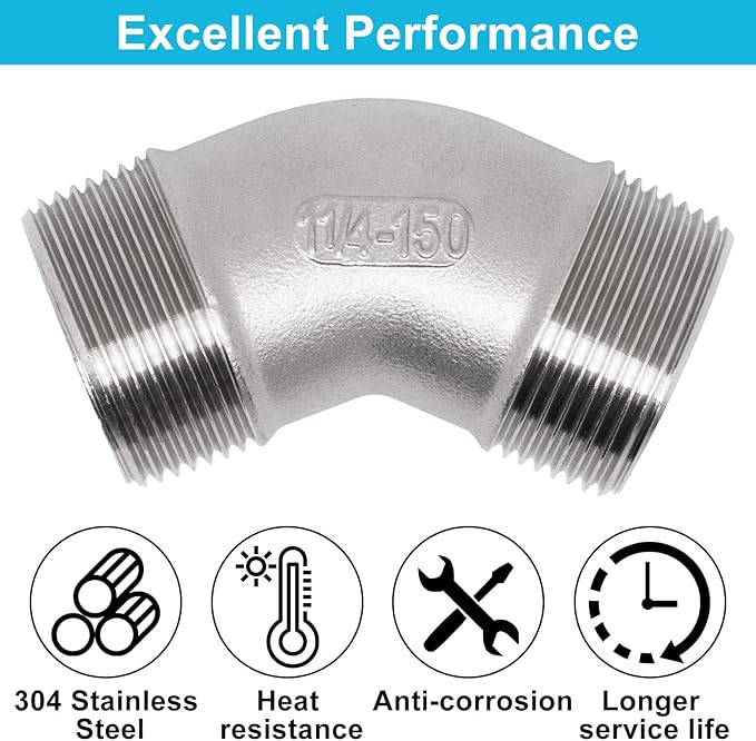 45 Degree Elbow 1PCS, 1-1/4" NPT Male X 1-1/4" NPT Male 304 Stainless Steel Pipe Fitting, Connector Coupler Apply to Outdoor Garden Industrial