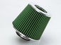 Rtunes Racing Universal Clamp-On Air Filter, Standard Cone, Dry Washable Design, Multiple Inlet Sizes (Green, 3.25" Inch)