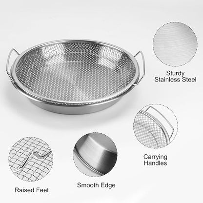 Oil Filter Tray, Stainless Steel Kitchen Oil Filter Tray with Mesh Filter Basket Colanders with Handle Air Fryer Accessories for Frying Cooking (8.66 in)