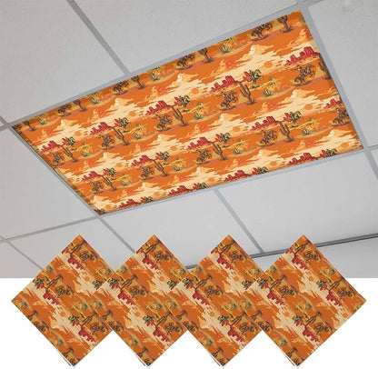 Tropical Plant Cactus Fluorescent Light Covers 4 Pack Western Cowboy Horse Sunset Deserts Orange Magnetic Fluorescent Ceiling Lights Filters for Office Classroom Home Drop Ceiling 4x2 Feet