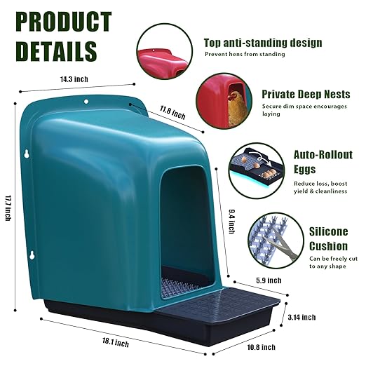 Nesting Boxes for Chickens - 10 Pack Roll Away Nesting Boxes Chicken Coop with Perch, Durable Plastic Chicken Laying Box with Pull Out Egg Tray, Poultry Farm & Hen House Accessories