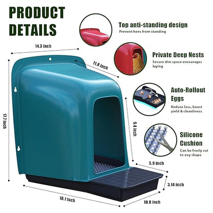 Nesting Boxes for Chickens - 10 Pack Roll Away Nesting Boxes Chicken Coop with Perch, Durable Plastic Chicken Laying Box with Pull Out Egg Tray, Poultry Farm & Hen House Accessories