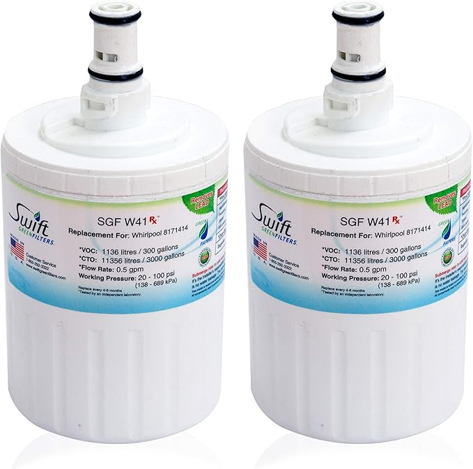 Swift Refrigerator Water Filter Compatible with Whirlpool EDR8D1,FILTER 8,46-9002, 8171413, 8171414 Made in USA SGF-W41 (2 Pack)