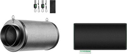 VIVOSUN 4 Inch Air Carbon Filter Smelliness Control with Australia Virgin Charcoal for Inline Fan and 4 Inch Prefilter for 4" Carbon Filter, Black, 9.84" Long