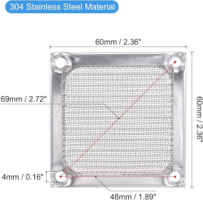 MECCANIXITY 60mm Computer Fan Filter Grills Stainless Steel Mesh Dustproof Case Cover for Computers, Pack of 2