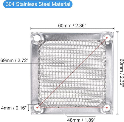 MECCANIXITY 60mm Computer Fan Filter Grills Stainless Steel Mesh Dustproof Case Cover for Computers, Pack of 2