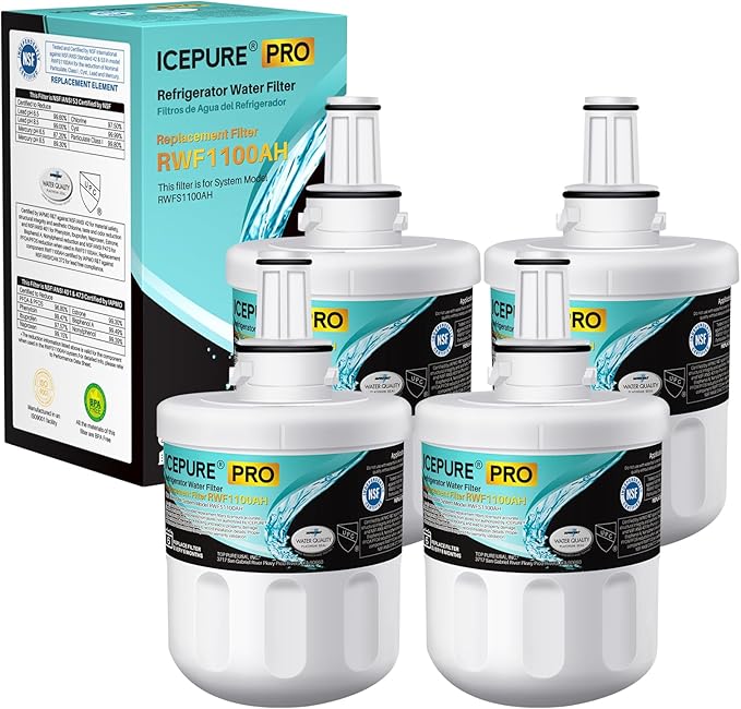 ICEPURE DA29-00003G Remove PFOA&PFOS, NSF/ANSI 401&473&53 Replacement for Samsung DA29-00003A, Aqua-Pure Plus DA29-00003B, HAFCU1, RSG257AARS RF267AERS, HDX-FMS-1 Refrigerator Water Filter, 4PACK