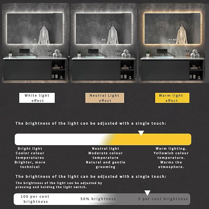 500 X800 mm Illuminated Backlit LED Bathroom Mirror, Wall Mounted Multifunction Bathroom Vanity Mirror with Lights and Demister Pad, Energy-Saving Illuminated Smart Mirror