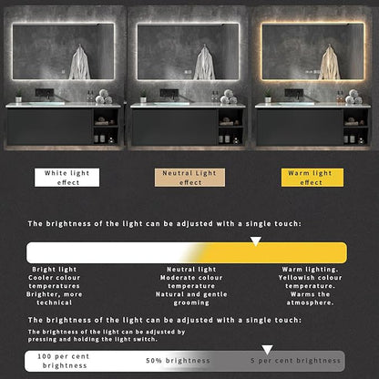 500 X800 mm Illuminated Backlit LED Bathroom Mirror, Wall Mounted Multifunction Bathroom Vanity Mirror with Lights and Demister Pad, Energy-Saving Illuminated Smart Mirror