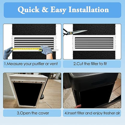 Activated Carbon Air Filter Sheet 16"x48" – Cut to Fit Charcoal Air Filter for Air Purifier, Furnace, AC & Vent – Odor Control Replacement Filter Pad