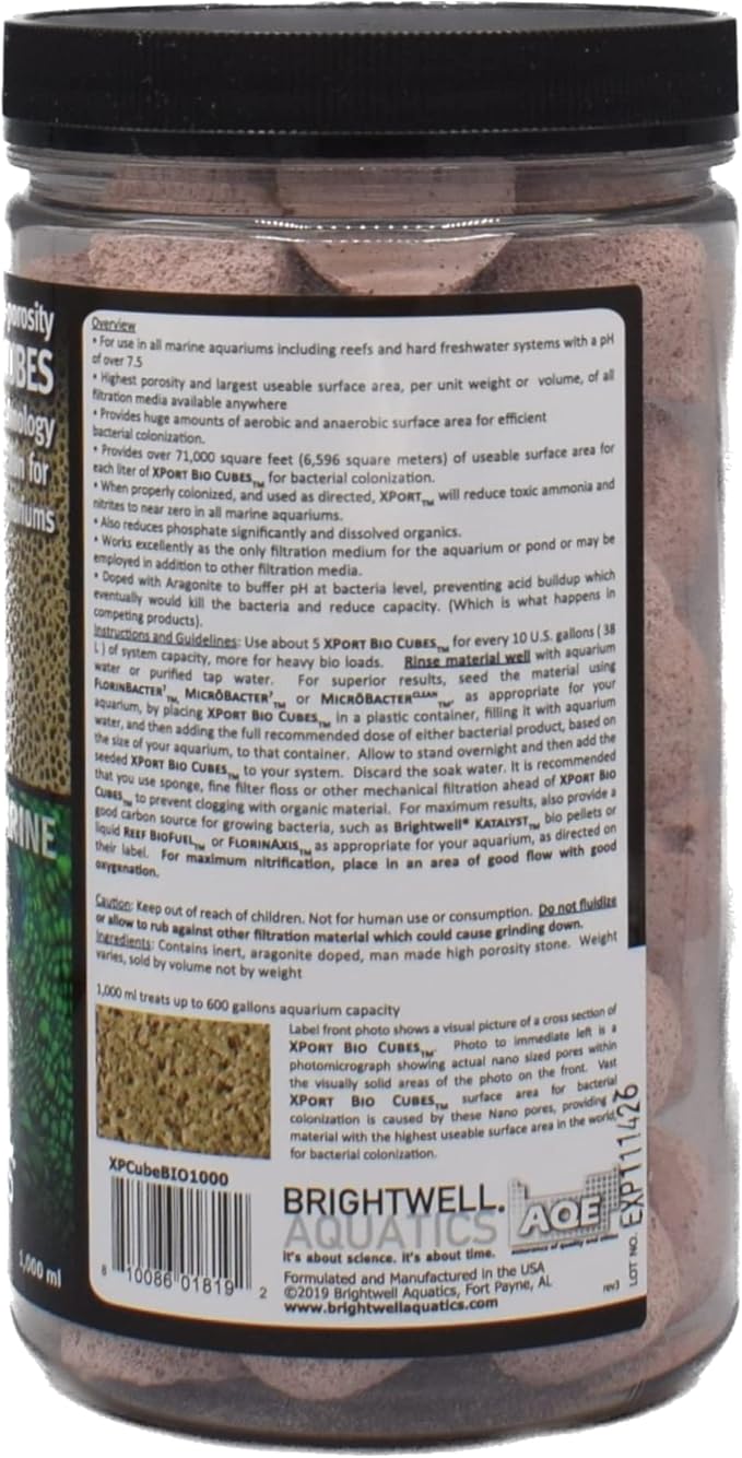 Brightwell Aquatics Xport BIO Cubes - Ultra-Porous Biological Filter Media for Filtration in Marine and Freshwater Aquariums, 1000-ml (XPCubeBIO1000)