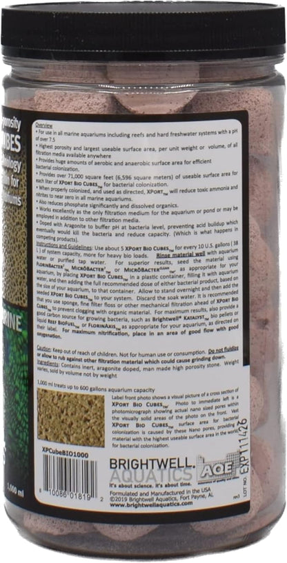 Brightwell Aquatics Xport BIO Cubes - Ultra-Porous Biological Filter Media for Filtration in Marine and Freshwater Aquariums, 1000-ml (XPCubeBIO1000)