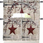 Village Stars Swag Kitchen Curtains Valance and Tier Set, Vintage Dark Red Star Berry Beige Barn Doors Light-Filtering Swag Valance 36 Inch Length, Rod Pocket Short Curtain for Bedroom Cafe