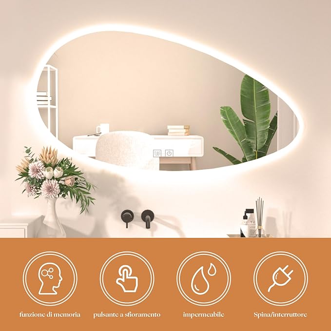 500 X800 mm Illuminated Backlit LED Bathroom Mirror, Wall Mounted Multifunction Bathroom Vanity Mirror with Lights and Demister Pad, Energy-Saving Illuminated Smart Mirror