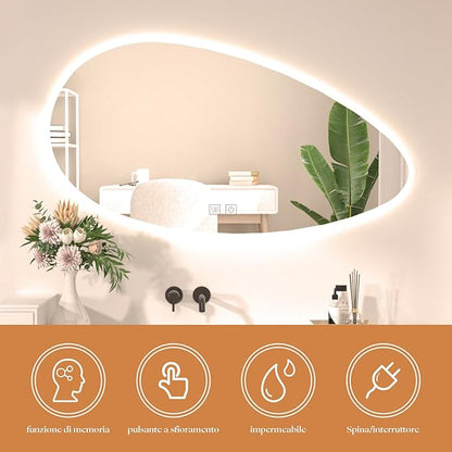 500 X800 mm Illuminated Backlit LED Bathroom Mirror, Wall Mounted Multifunction Bathroom Vanity Mirror with Lights and Demister Pad, Energy-Saving Illuminated Smart Mirror