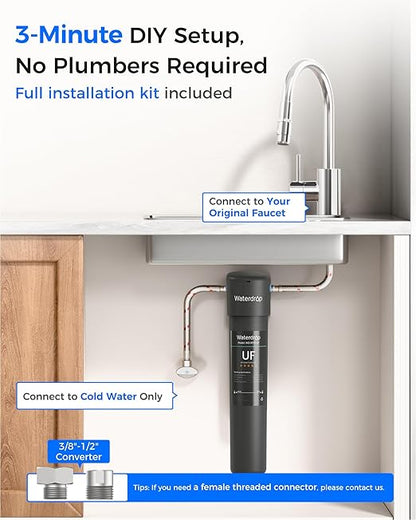 Waterdrop 15UA-UF 0.01 μm Ultra Filtration Under Sink Water Filter System, 2 Years, Reduces Lead, Chlorine, Bad Taste & Odor, Direct Connect to Kitchen Faucet, USA Tech