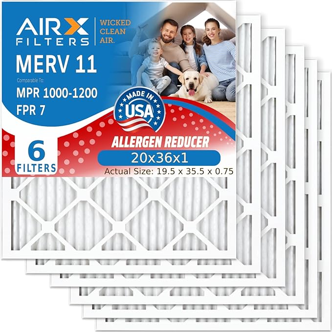 AIRX FILTERS WICKED CLEAN AIR. 20x36x1 Air Filter MERV 11 Electrostatic Pleated Air Conditioner Filter 6 Pack HVAC AC Furnace Filters