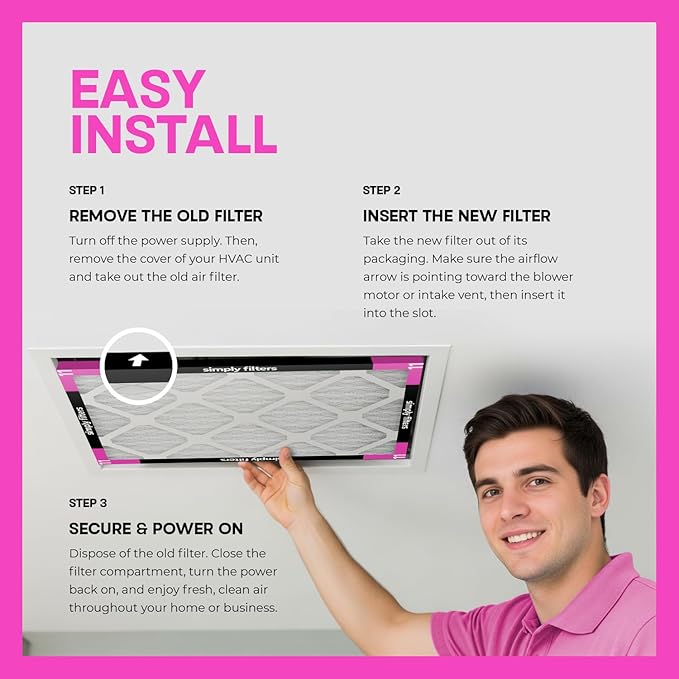Simply 20x20x2 Air Filter, MERV 11, 12 Pack, Furnace Air Filter for HVAC (Actual Size: 19.5"x19.5"x0.75") DUST, Pet & Allergy Control