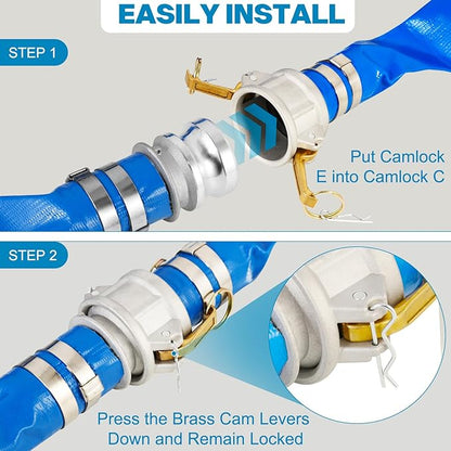 2'' x 50 Ft Discharge Hose, Heavy Duty PVC Lay Flat Water Backwash Hose,Durable Pool Drain Hose with Aluminum CE Fittings for Water Pump And Filters