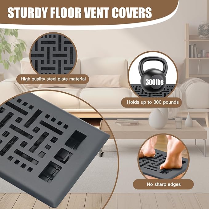 4X10 Inch Floor Vent for Room 2 Packs Floor Grates Heavy Duty Walkable Steel Floor Register Easy Adjust Air Floor Vents Brushed Black Color