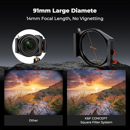 K&F CONCEPT X PRO Square Filter Holder System Kit (Filter Holder + 95mm Circular Polarizer + Square ND1000 Filter + 4 Filter Adapter Rings) for Camera Lens