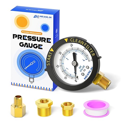 MEANLIN MEASURE 0~60Psi Plastic Frame 1/4" NPT Start and Clean Filter Pressure Gauge, Suitable for Swimming Pool, Spa, Aquarium (0-60Psi/0-4BAR/KIT, Lower Mount)