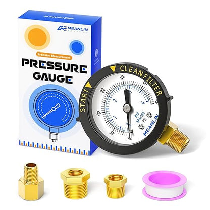 MEANLIN MEASURE 0~60Psi Plastic Frame 1/4" NPT Start and Clean Filter Pressure Gauge, Suitable for Swimming Pool, Spa, Aquarium (0-60Psi/0-4BAR/KIT, Lower Mount)