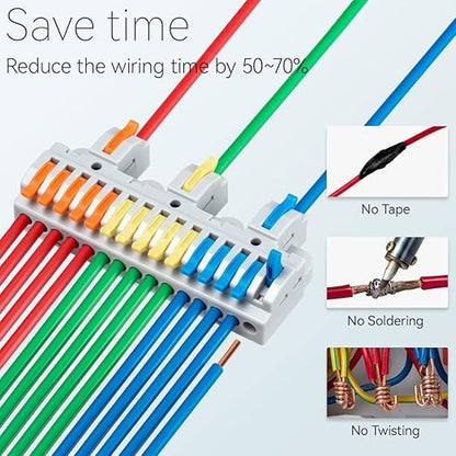 4pcs DIN Rail Terminal Blocks, DIY Splicing Wire Connectors for Circuit Inline 28-12AWG (3 in 15 Out)