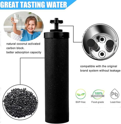 Water Filter Replacement Compatible with Big Berkey® Filter Gravity Water Filter System Parts and Accessories, NSF/ANSI 42&372 Certified (4 Pack) BB9-2® Black Berkey Water Filters Cartridges