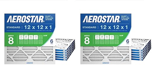 Aerostar 12x12x1 MERV 8 Air Filter,ACTUAL SIZE (11.75 x 11.75 x 0.75),HVAC,Air Conditioning & Furnace Filter Captures Dust,Lint & Pollen (MPR 600 / FPR 5),Made in USA,(Pack of 12)