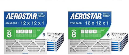 Aerostar 12x12x1 MERV 8 Air Filter,ACTUAL SIZE (11.75 x 11.75 x 0.75),HVAC,Air Conditioning & Furnace Filter Captures Dust,Lint & Pollen (MPR 600 / FPR 5),Made in USA,(Pack of 12)