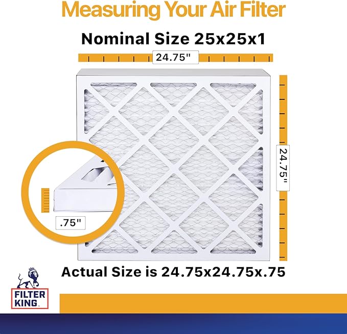 Filter King 25x25x1 Air Filter | 6-PACK | MERV 13 HVAC Pleated A/C Furnace Filters | MADE IN USA | Actual Size: 24.75 x 24.75 x .75"
