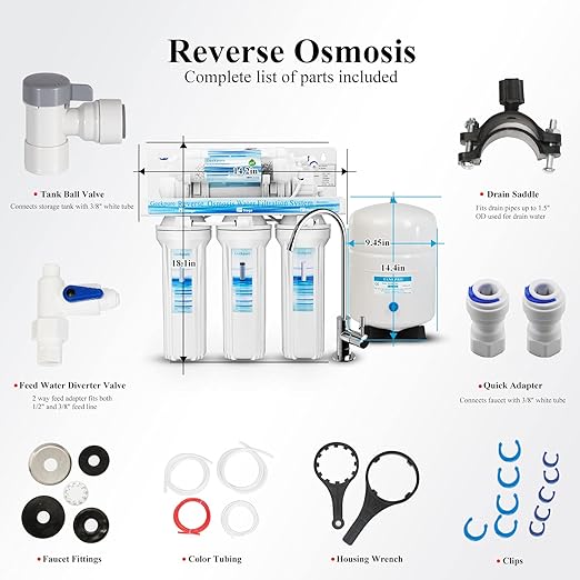 Geekpure 6-Stage Reverse Osmosis RO Drinking Water Filter System with Alkaline pH+ Filter-75 GPD