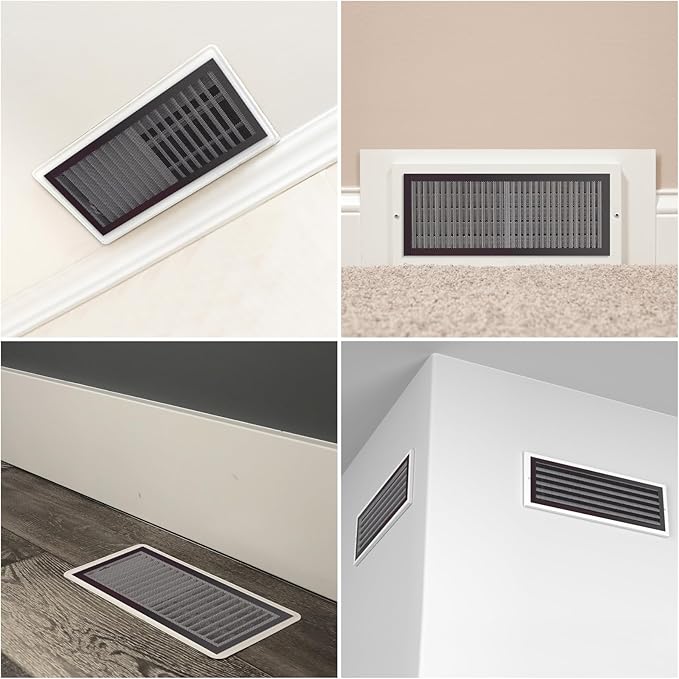 8 Pack Strong Magnetic Floor Vent Cover - PVC Mesh Register for Wall Ceiling Floor Catch Debris Hair Insect (Black, 4 x 10 Inch)