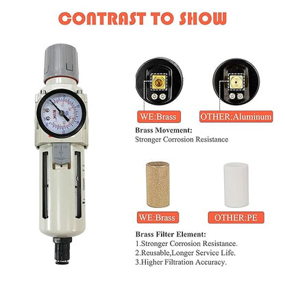 RIH Pneumatics 1/2"NPT Auto Drain Air Filter Pressure Regulator Combo Piggyback, air Pressure Regulator，Water Separator air Compressor(1/2"NPT)
