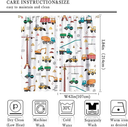 Construction Window Curtains, Kids Cartoon Construction Machines Building Hand Drawn Doodle Rod Pocket Decorative Windows Curtain for Children Teens Room Decor 84x84in (30% Blackout)