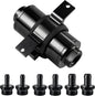 EVIL ENERGY Inline Fuel Filter 40 Micron with Barb 1/2", 3/8", 5/16" Fitting Adapter, Bracket Clamp 60MM Universal Aluminum Black for Gasoline, Diesel, Rubber Fuel Line